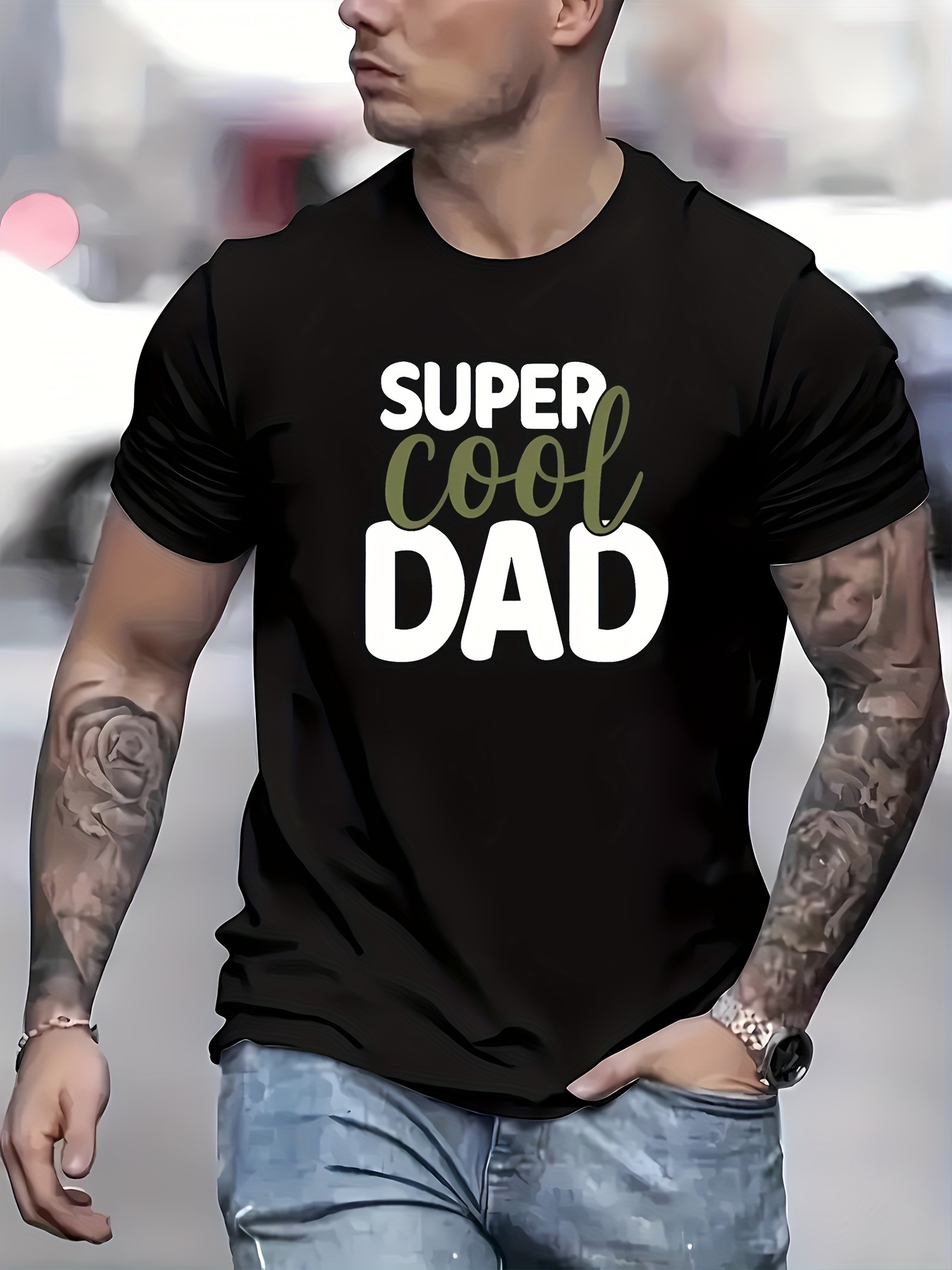 Fathers Day Girl Dad Letter Pattern Print Mens Comfy T Shirt