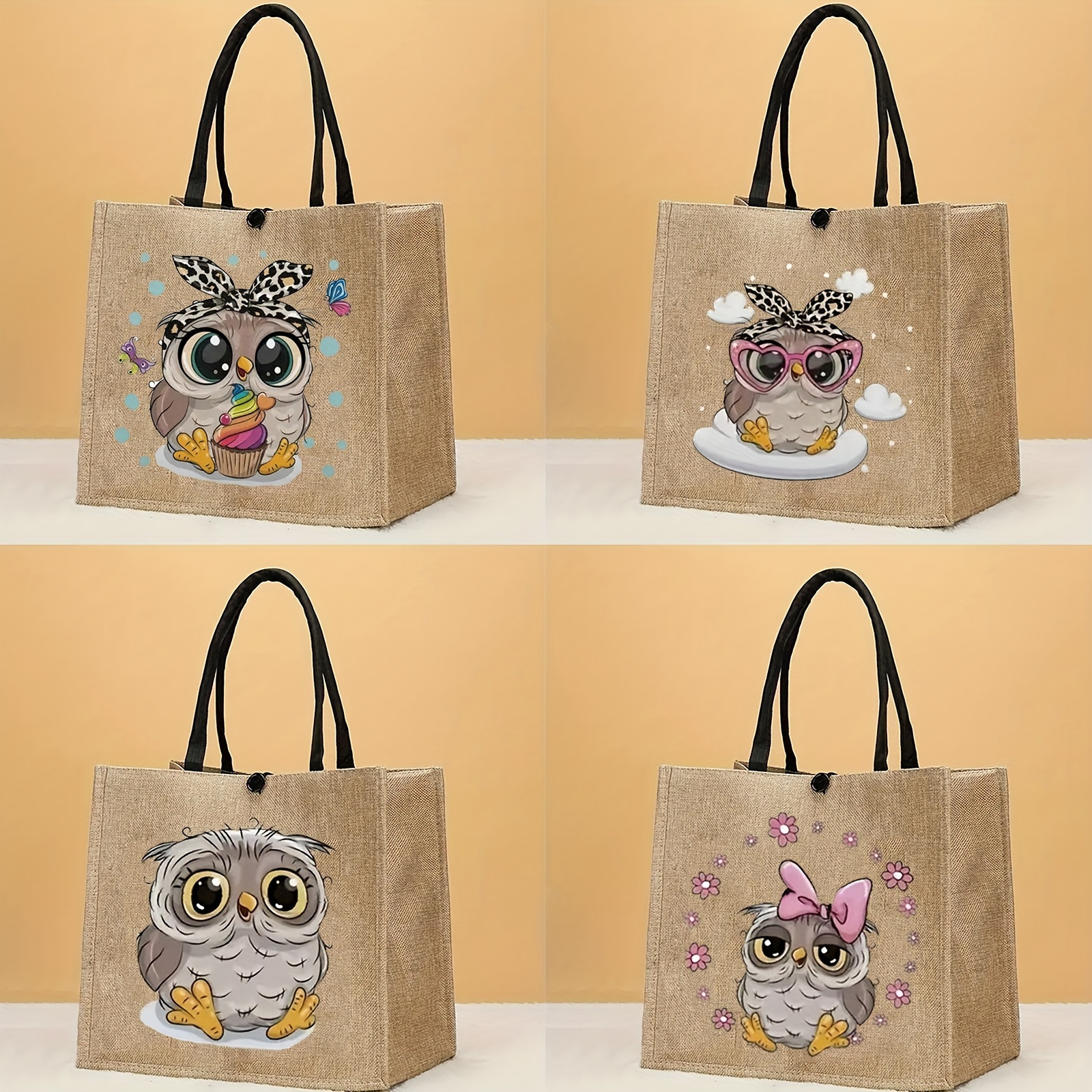 

Cute Cartoon Owl Print Tote Bag, Large Capacity Shoulder Bag, Women's Casual Handbag For Shopping Travel