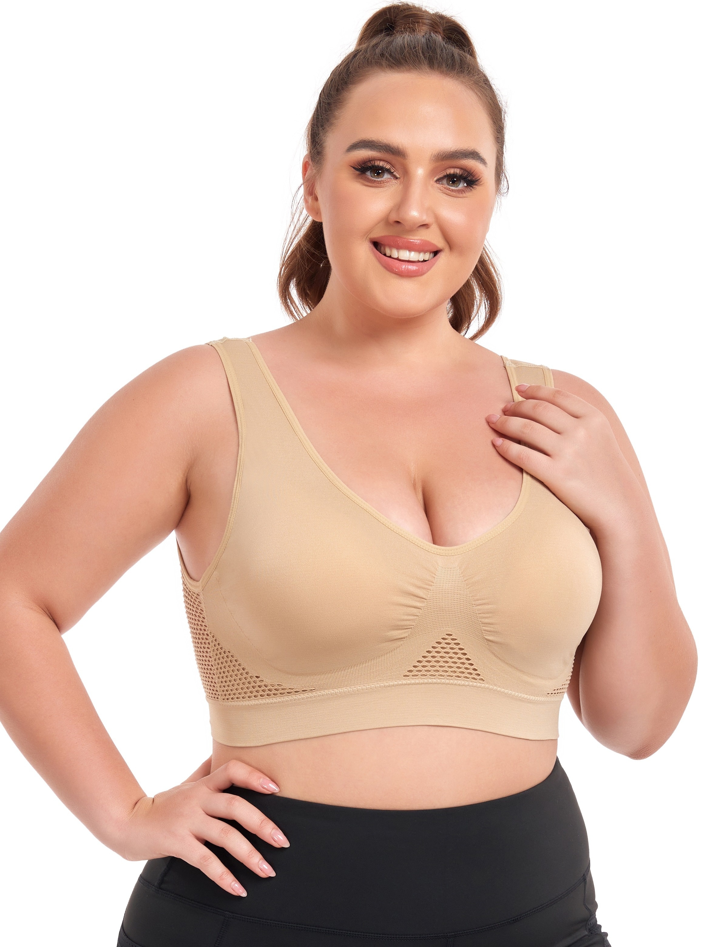Plus Size Breathable Eyelet Solid Push Non Underwire Sports - Temu