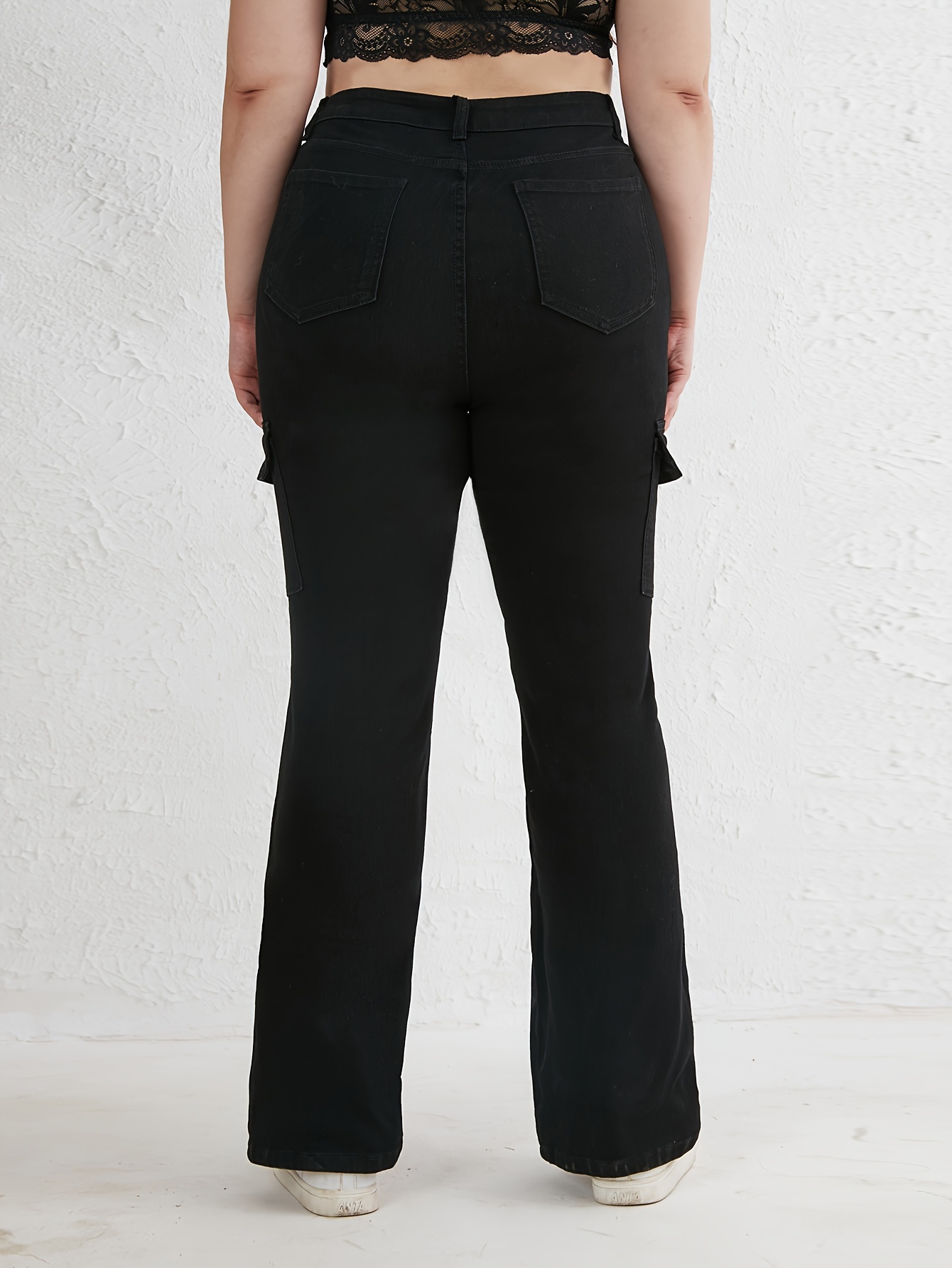 Women's Casual Jeans Plus Size Plain Black High Side - Temu