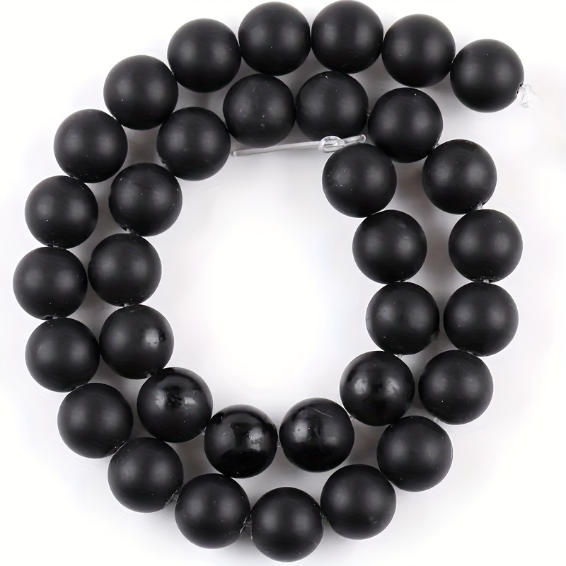Matte Black Stone Beads Round Loose Smooth Beads For Jewelry - Temu