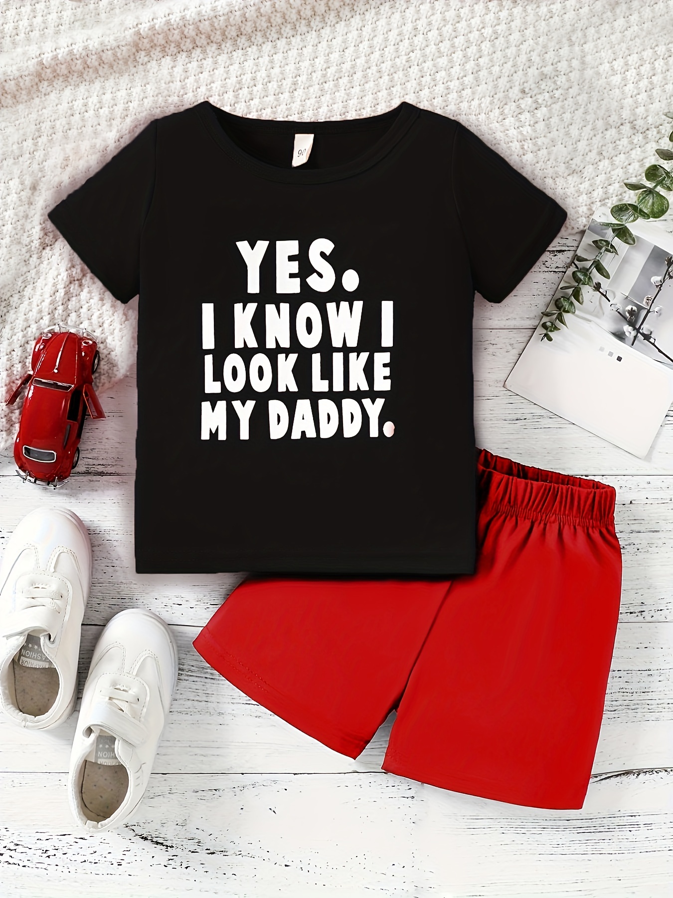 Boys Yes I Know I Look Like My Daddy Outfit Round Neck T-Shirt, Blouses, Tee & Shorts for Summer Kids Casual Clothes,Temu