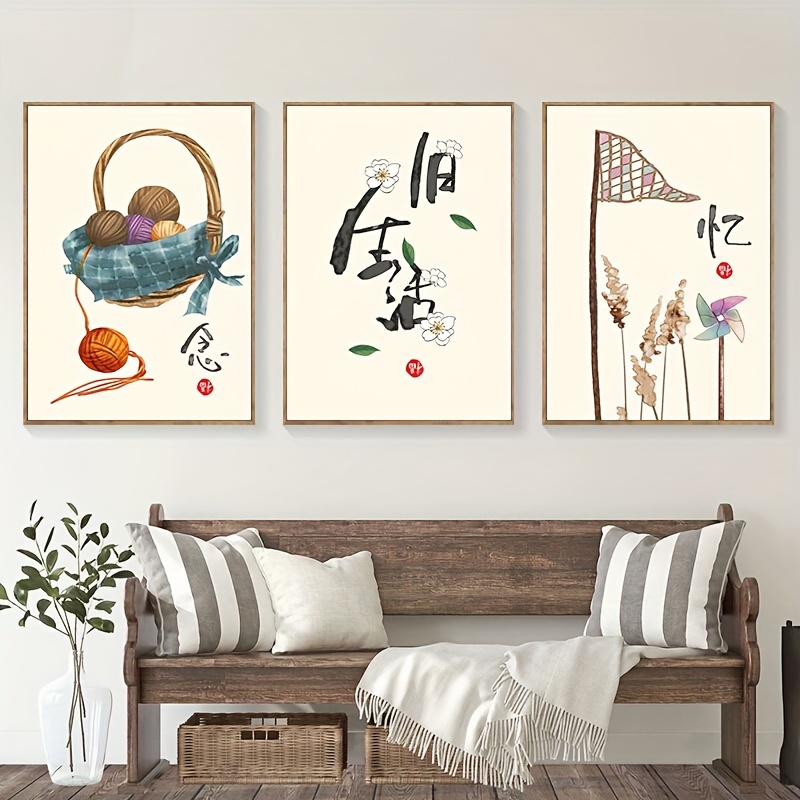 3pcs Sin Marco Abstracto Chino Feng Shui Árbol Rico En Oro Pintura De  Lienzo De Arte De Pared, Arte Para La Sala De Estar Cuadros Decorativos,  Sin Mar