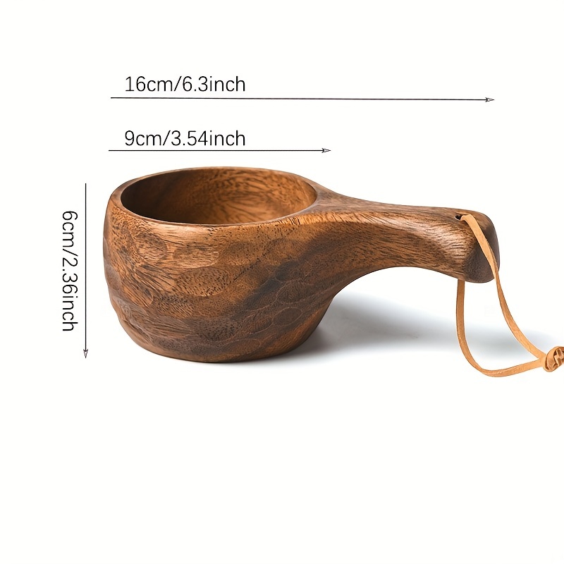 Handcrafted Acacia Wood Coffee & Milk Cup With Tassel - High-quality, Reusable Drinkware With Carrying Rope Handle - Ideal For Camping & Daily Use - Elegant Kitchen Accessory