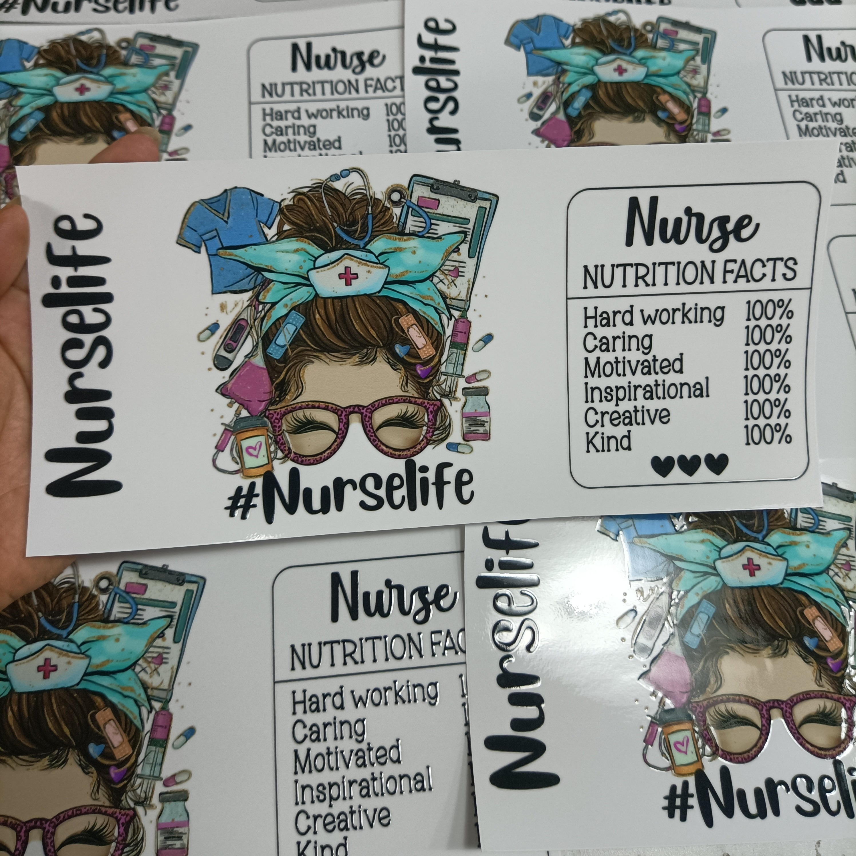 Nice 11+ Nurse Life print 3D UV DTF Cup Wraps stickers Custom Nurse  Affirmation UV Wraps for 16oz Libbey Glass Tumbler