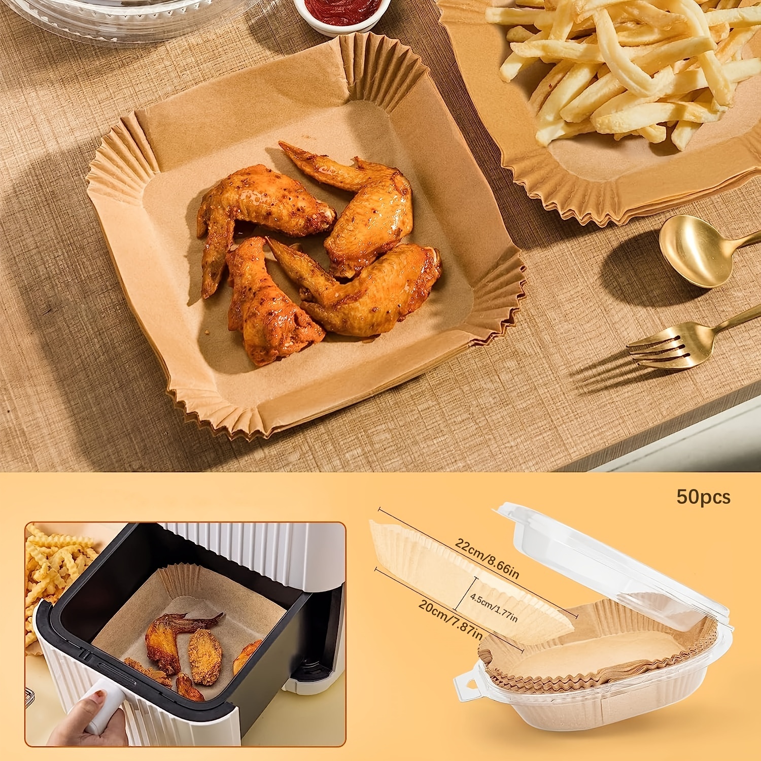 Air Fryer Disposable Paper Liner Square, Non-Stick Air Fryer Liners