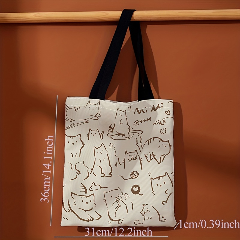 Cute Cat Print Canvas Tote Bag, Large Capacity Shoulder Bag, Women's  Reusable Handbag & Grocery Shopping Bag - Temu