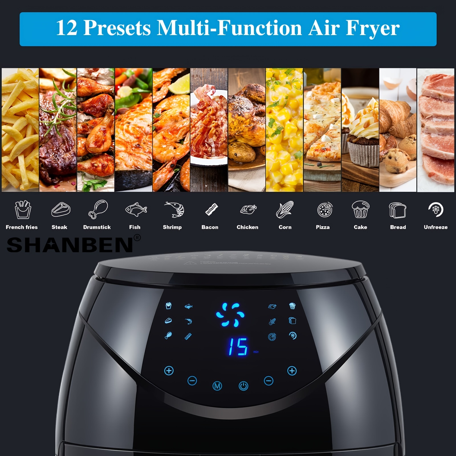 Air Fryer Oven Digital Display 7 Quart Large AirFryer Cooker 12