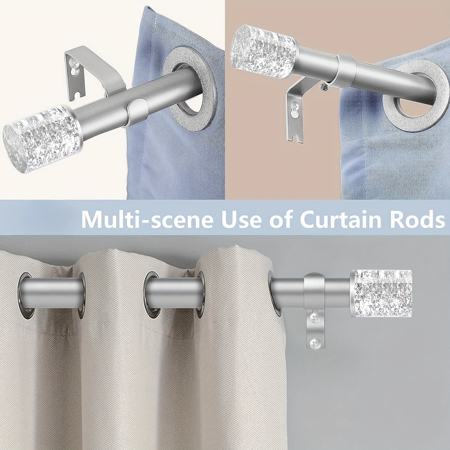 1 Set Silver Foil Design Curtain Rods For Windows 18 To 120 Inch, 1  Diameter Heavy Duty Curtain Rod, Modern Adjustable Curtain Rod, Clear  Cylindrical