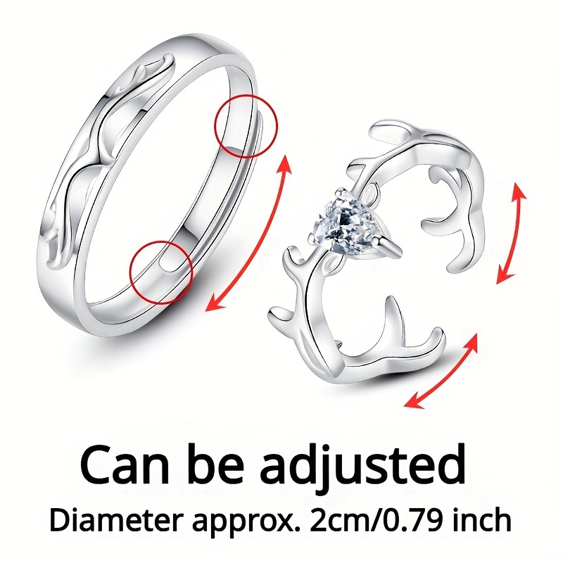  Deer Antler Couples Matching Rings Set Cute Silver