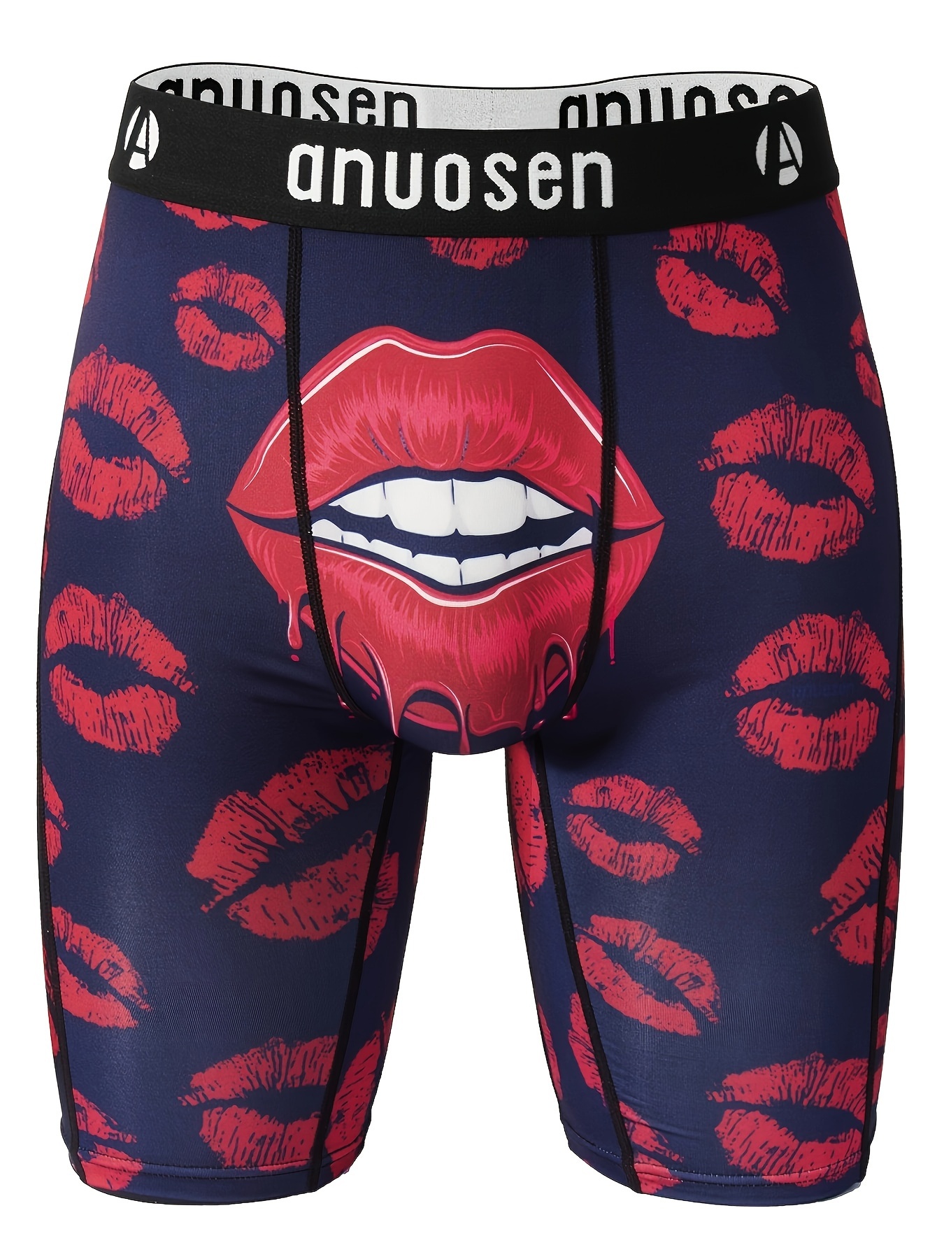 Men's Red Lips Print Long Boxers Briefs Shorts Breathable - Temu Canada
