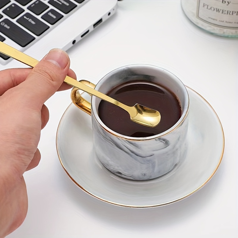 Steel Coffee Cup with Square Saucer & Spoon