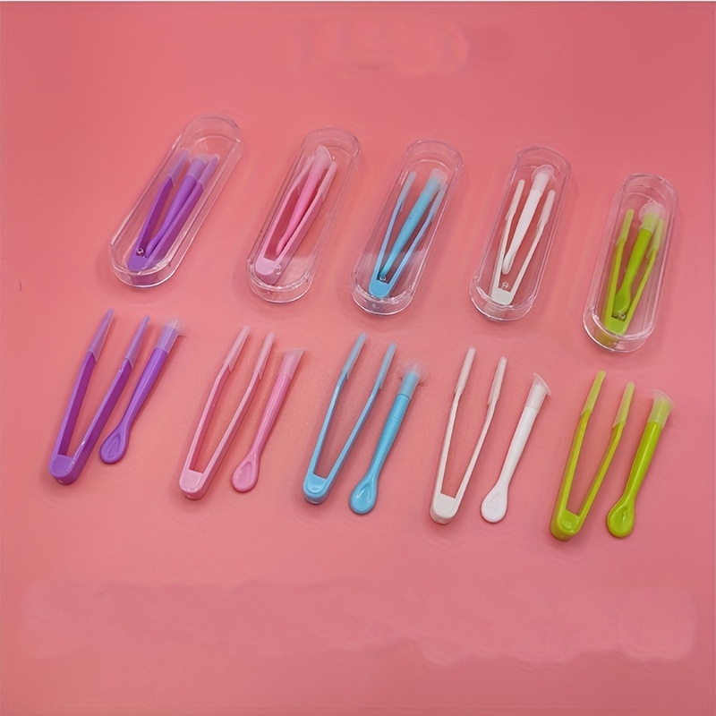 10Pcs Fine Motor Training Accessories for Kids Tweezers Flat Tip Tweezers  Coloured Clips Plastic Tweezers Children's Toys