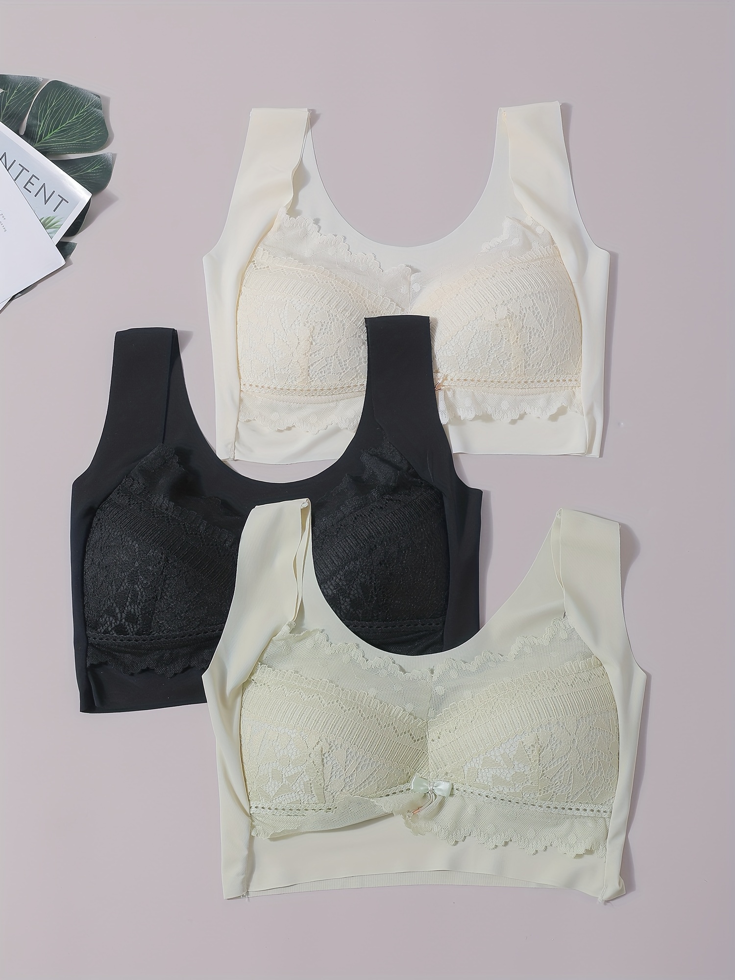 Contrast Lace Wireless Bras Comfy Breathable Push Bra - Temu South Africa