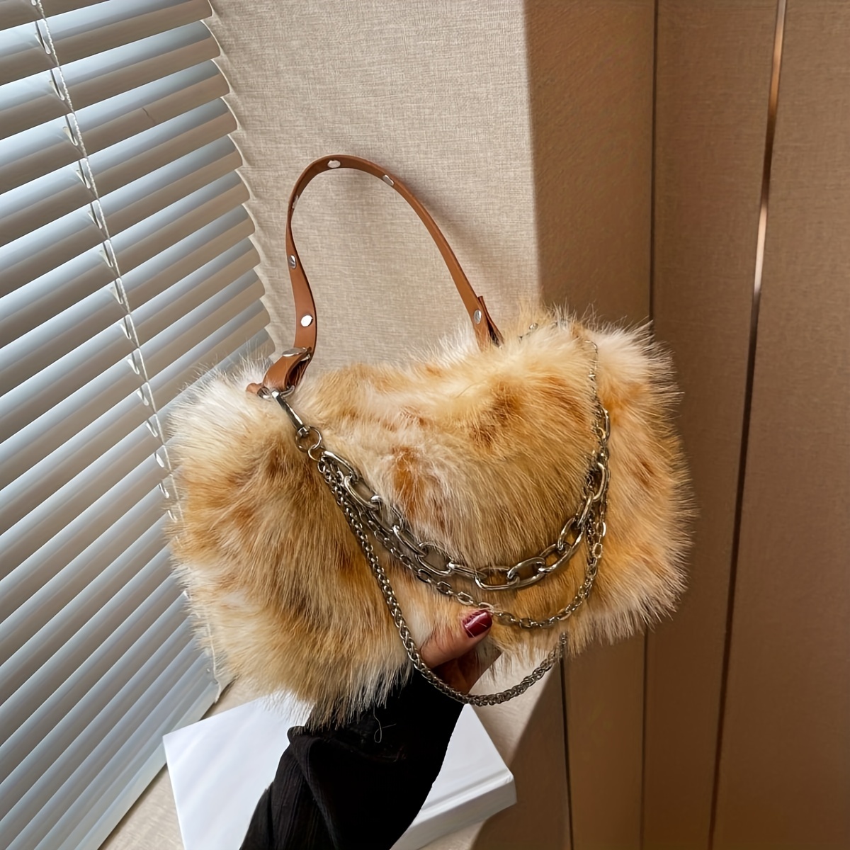 Mink Fur Handbag Real Mink Fur Handbag Shoulder Bag Brown 