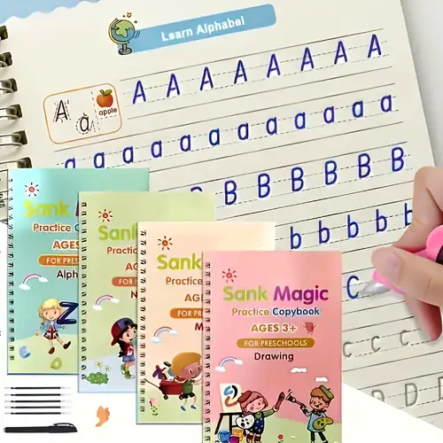 4 Livres Magique Copie Livre Essuyant Enfants Enfants Écriture Autocollant  Pratique Anglais Cahier Pour Calligraphie Montessori Jouets - Jouets Et  Jeux - Temu