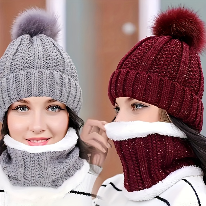 Gorro tejido de lana para mujer, gorros de esquí para mujer, conjuntos de  gorro de invierno para mujer, bufanda gruesa de punto para exteriores