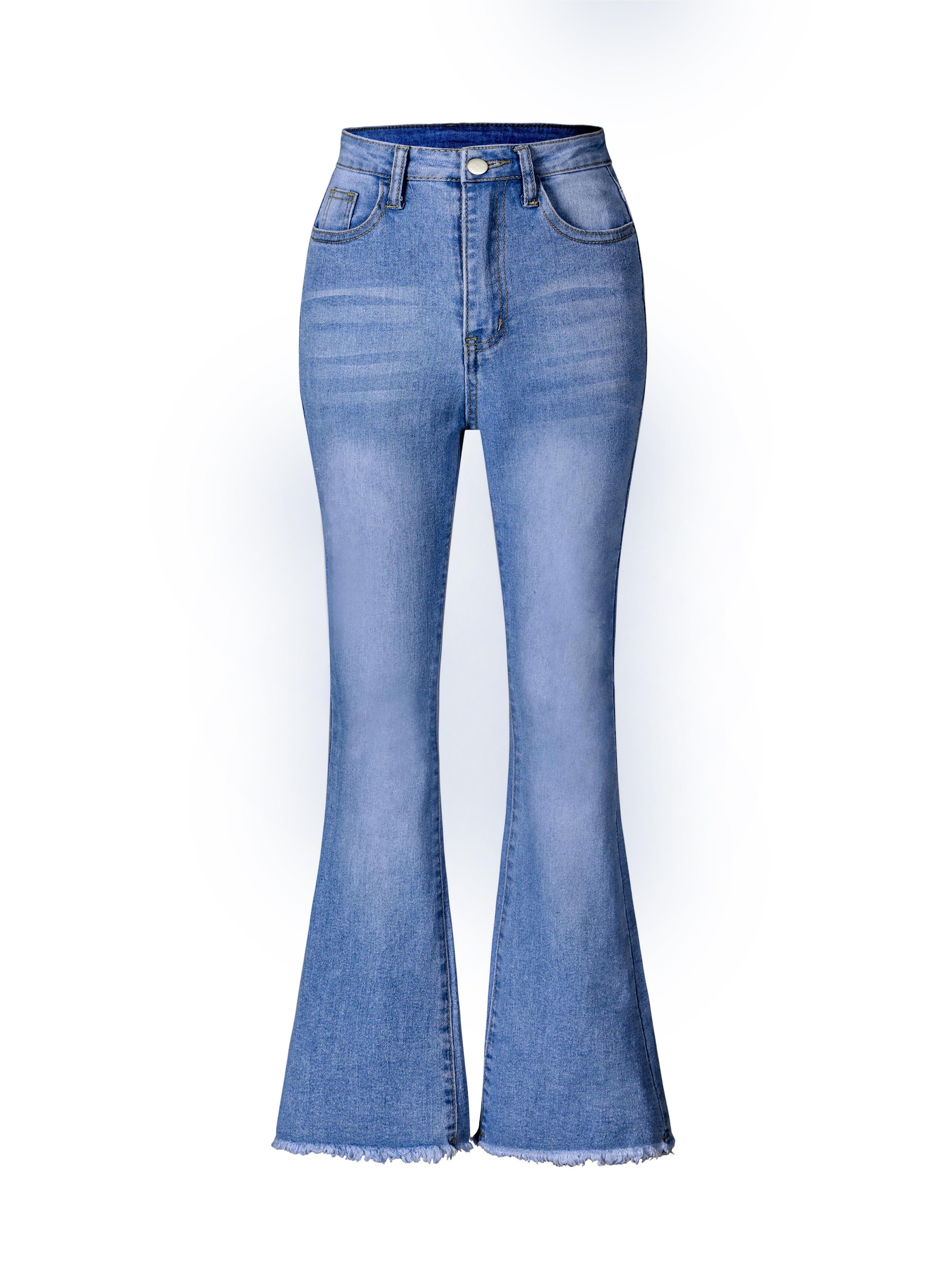 Flared Jeans Women High Waist Stretch Denim Pencil Pants Washed