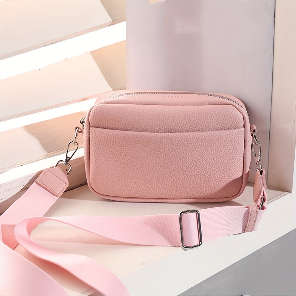 1pc Color Block Pu Leather Crossbody Bag With Zipper, Suitable For Women's  Daily Use & Dates