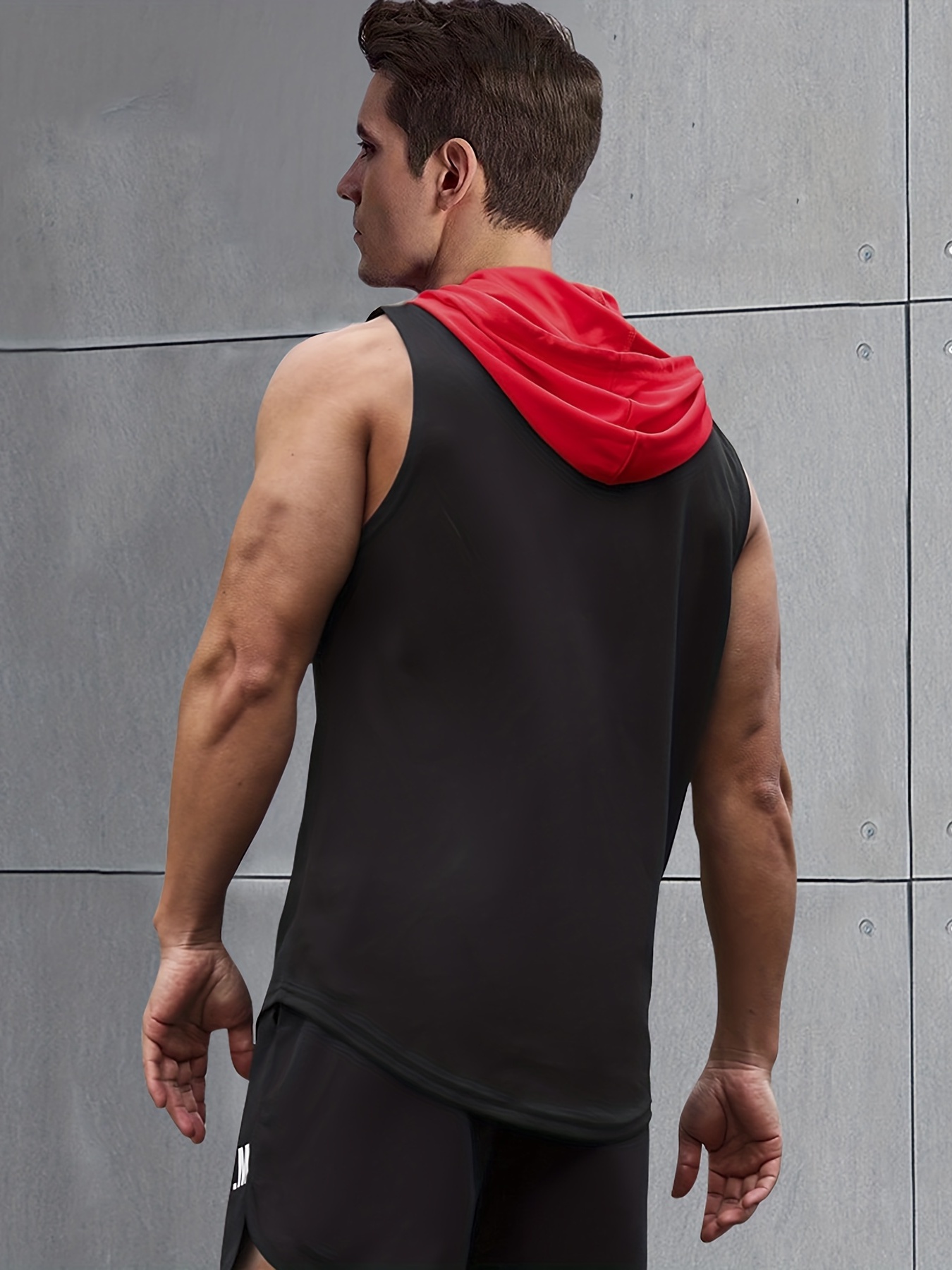 Men Casual Sleeveless Hooded Vest Tank Top T-shirt Sport Gym Lace-up Hoodie  Tee