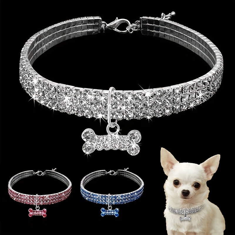 Rhinestone Dog Collar, Bling Diamond Pet Collars with Leash Adjustable,  Dazzling Sparkly Crystal Studded Microfiber Leather Spiked Puppy Collar Cute  for Small and Medium Large Girl Dogs Cats 