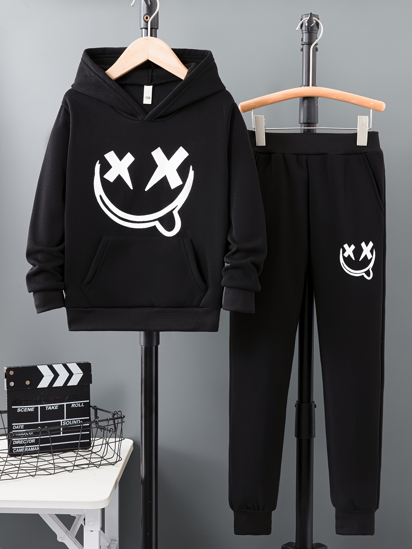 Boy's 'put On A Happy Face' Print Outfit, Hoodie Hooded Sweatshirt