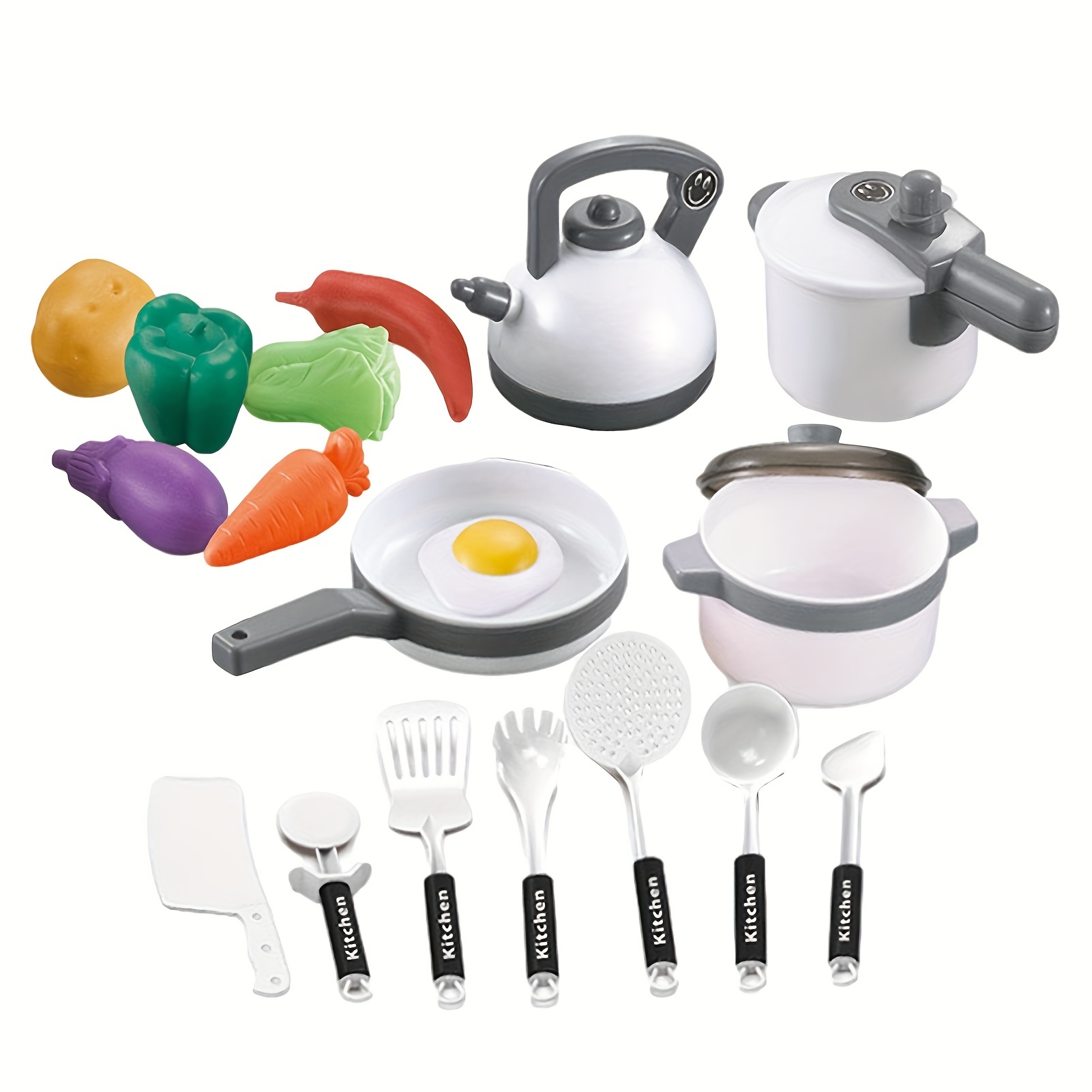 Accessoires de cuisine pour enfants, jouets de cuisine avec ustensiles de  cuisine, ensemble de casseroles et poêles, jouets de cuisine, faux aliments