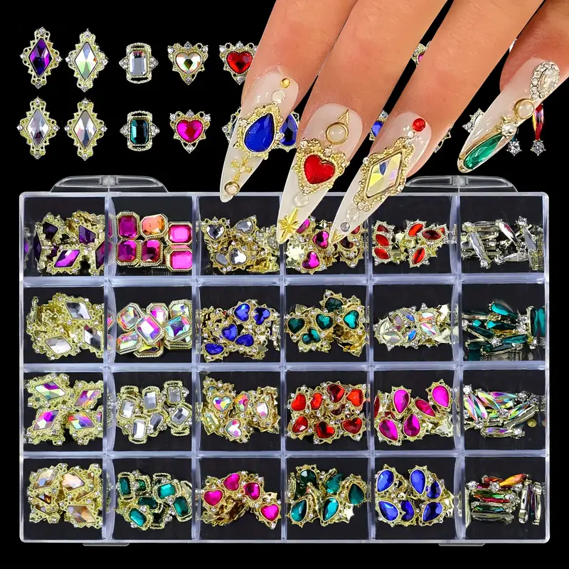 Luxury Alloy Nail Rhinestones Gems Charms Kit Colorful - Temu