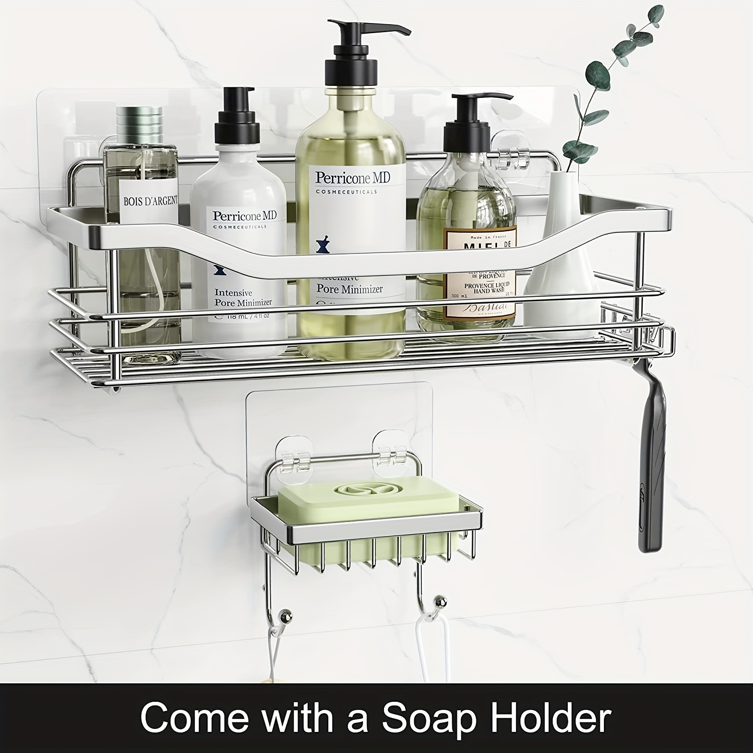 New ODesign Adhesive Shower Caddy Storage Wall Mounted Basket Shelf for  Shampoo Sponge Towel Razor Shower