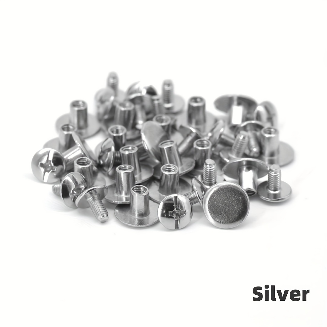 50pcs/set Round Flat Head Rivets 8x6mm Metal Chicago Screw Buttons Leather  Craft