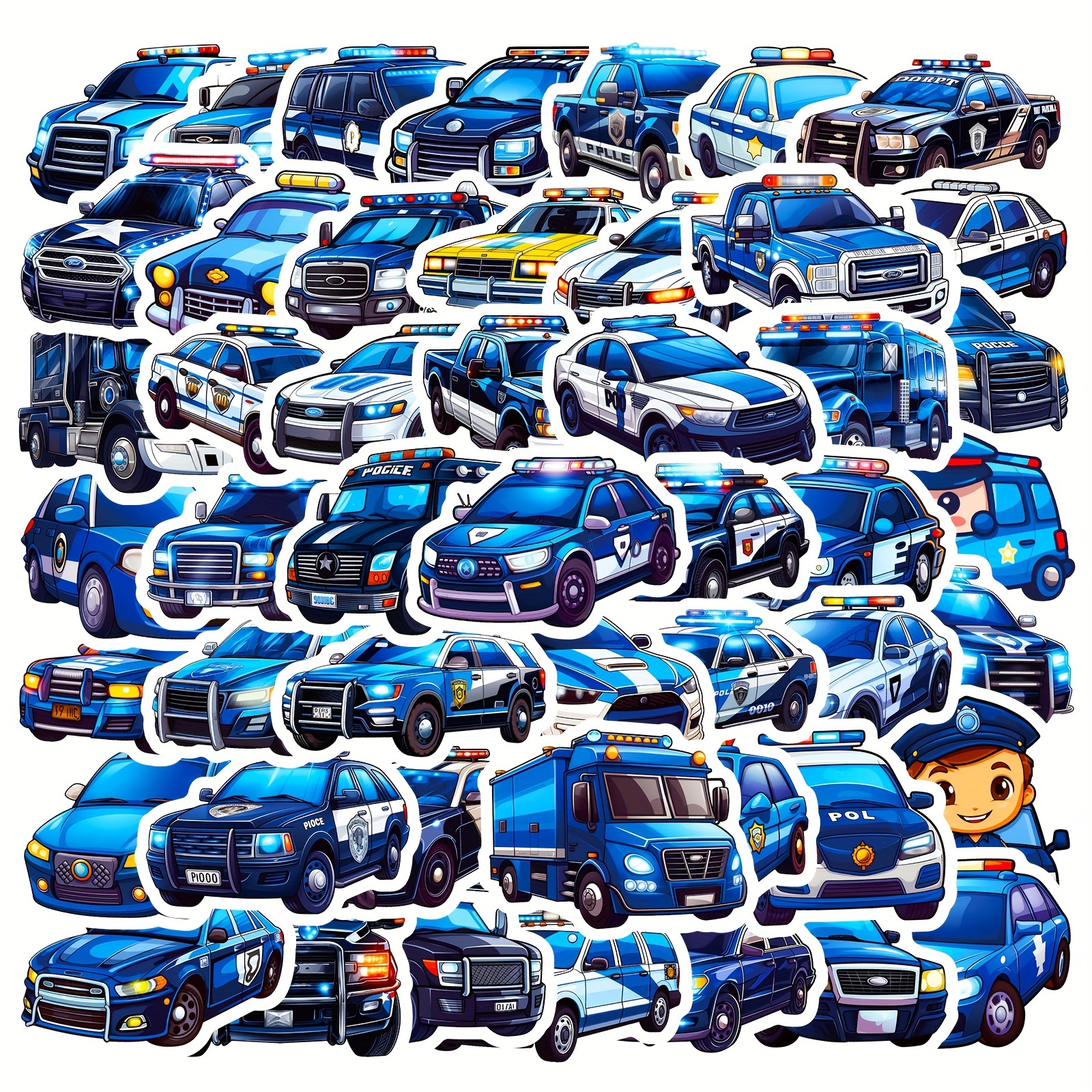 50 Stück / Pack Polizeiauto Cartoon-aufkleber Für  Laptop-koffer-handy-notizbuch-wasserflasche-motorrad-skateboard-kinder Diy Wasserdichte  Aufkleber, Rabatte Für Alle