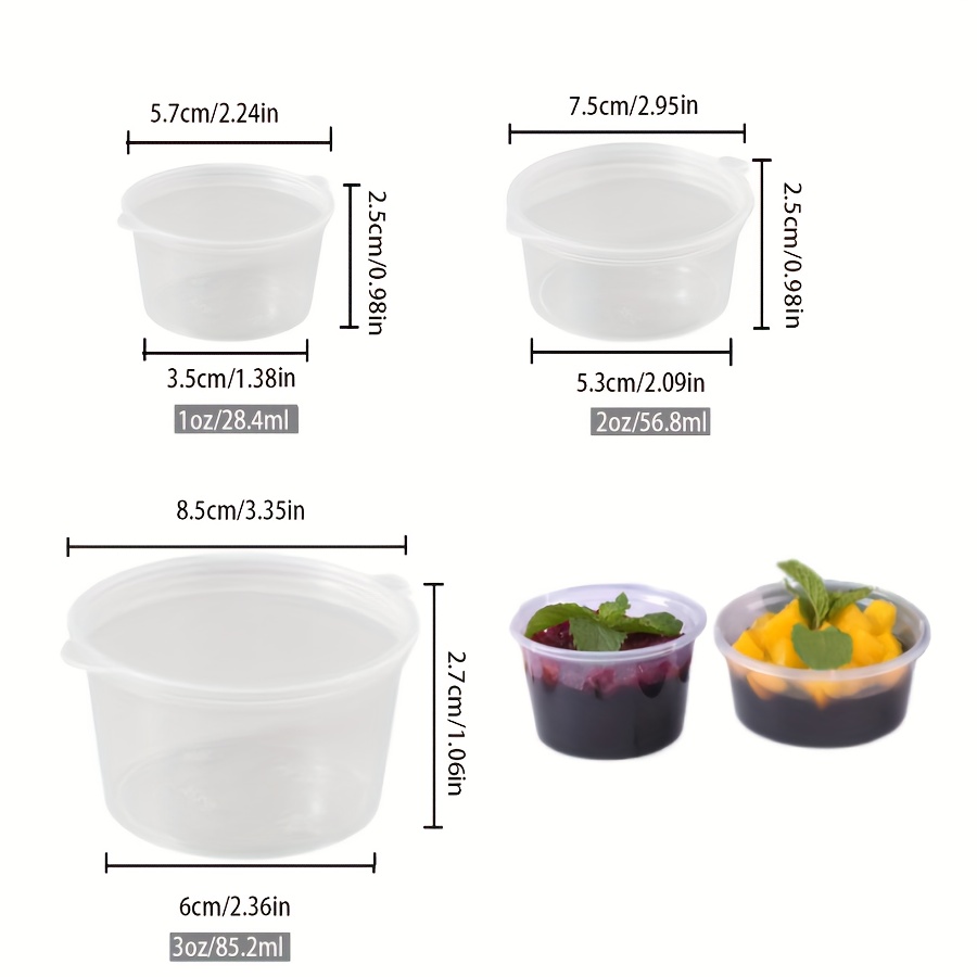 50pcs White Square Plastic Sauce Cups With Lids, Disposable