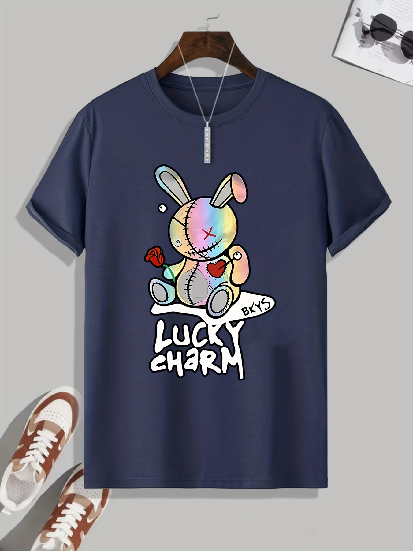 Men's Lucky Charm Bunny Doll Print Round Neck Short Sleeve T - Temu