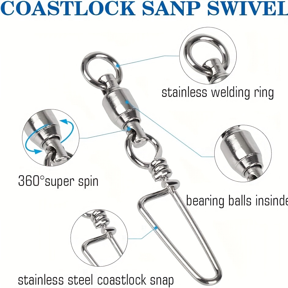 10/20pcs Fishing Swivels Snap Lock Rolling Ball Bearing Stainless Steel  Saltwater Heavy Duty Hook Lure Rotating Connector