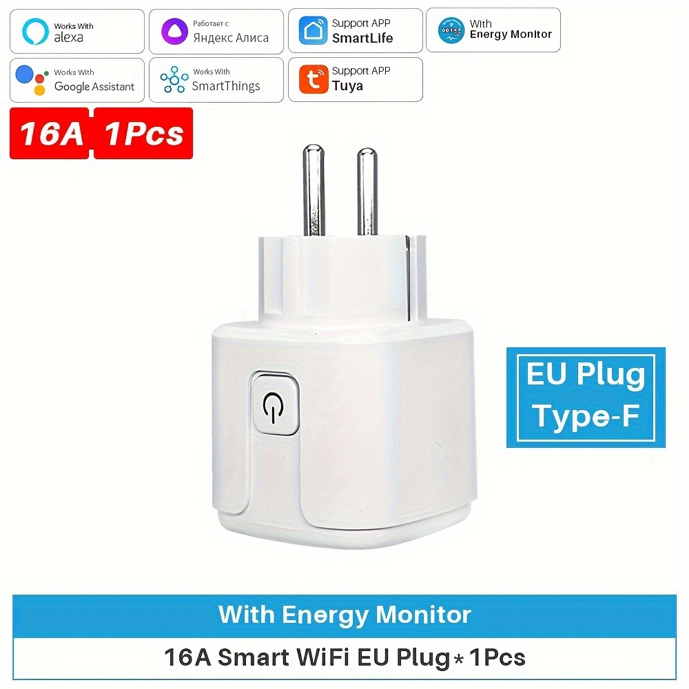 16A WiFi Smart Plug With EU Smart Socket Tuya Smart Life APP Control Works  With Alexa Google, Smart Plugs