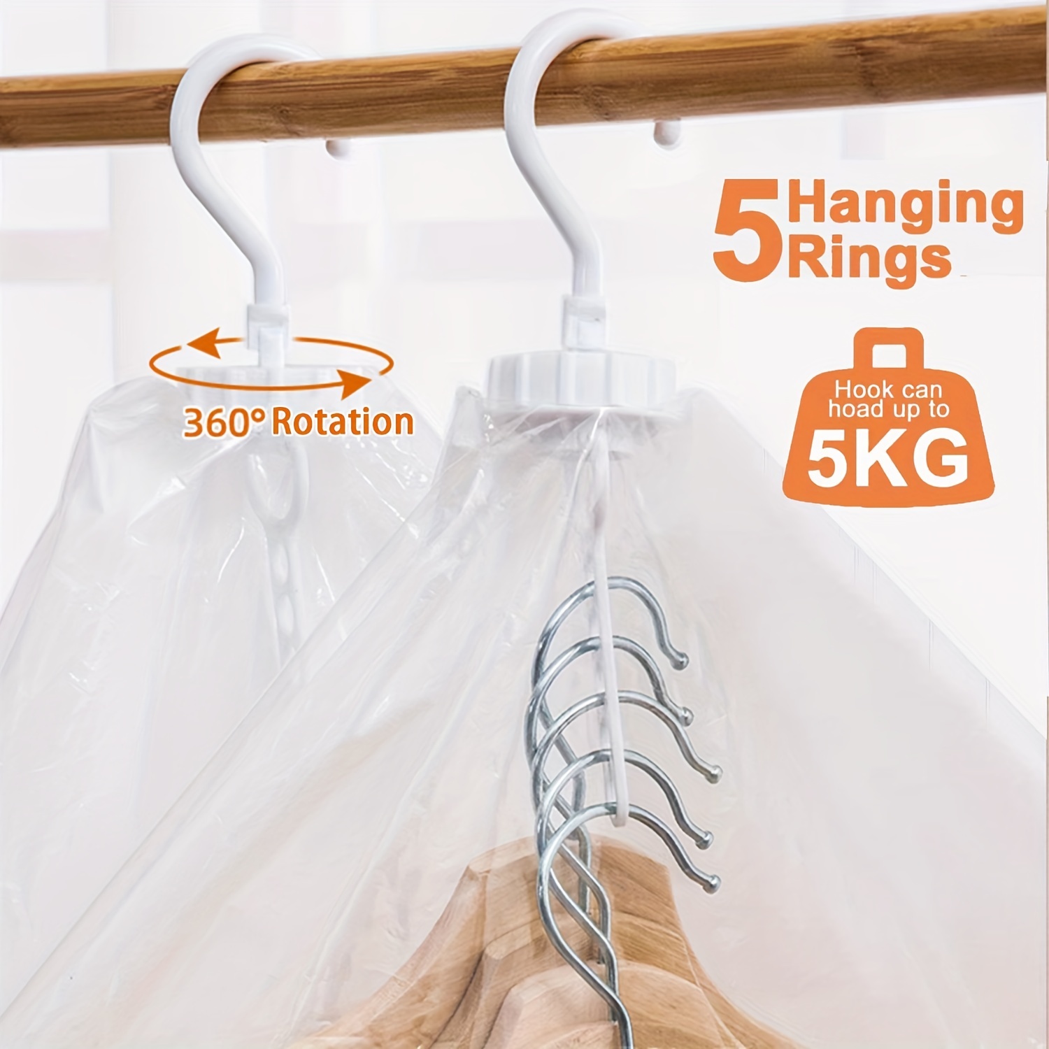 5 PACK Large Hanging Vacuum Space Saver Closet Storage Bags