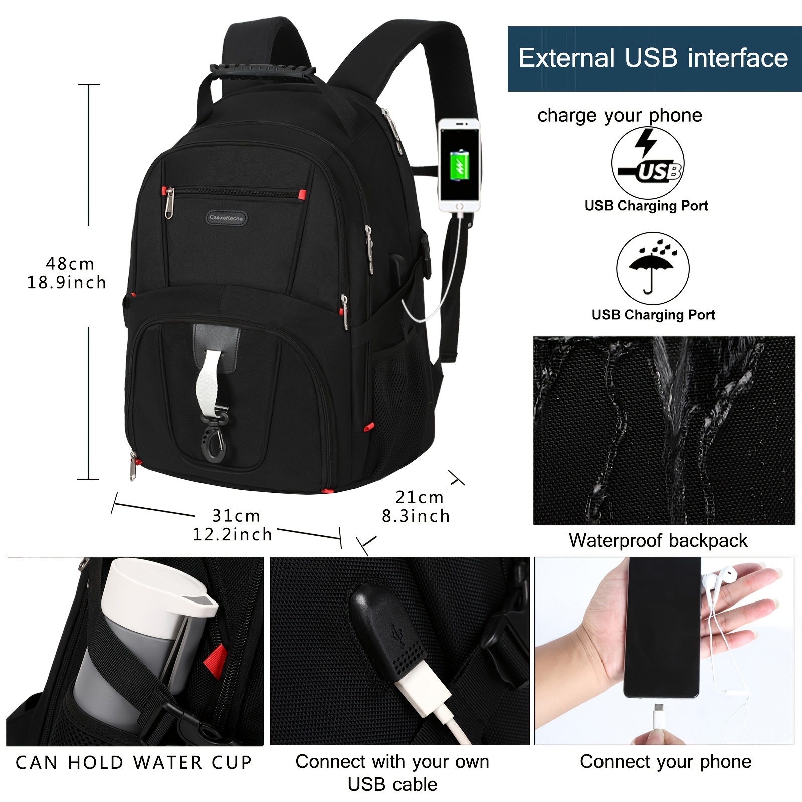 laptop backpack 17 inch large capacity business durable travel backpack with usb charging port