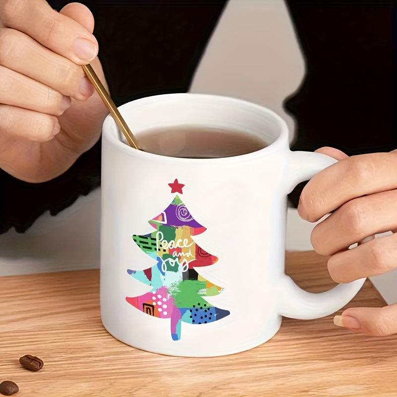 Xmas Coffee Mug Water Cup White Double-sided Christmas Tree Print