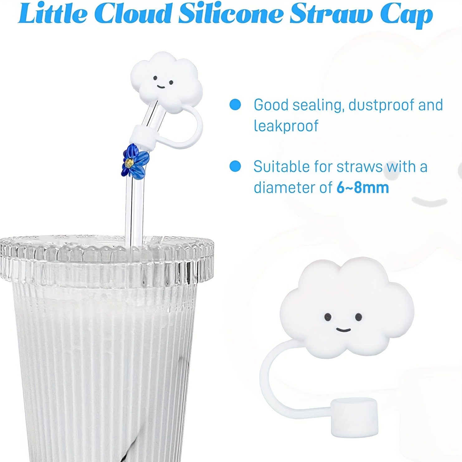 Cute Silicone Straw Covers Cap Silicone Straw Plug, Reusable Cartoon Cloud  Straw Tips Drinking Dust Cap, Creative Cup Accessories 6-8mm Straw Tools