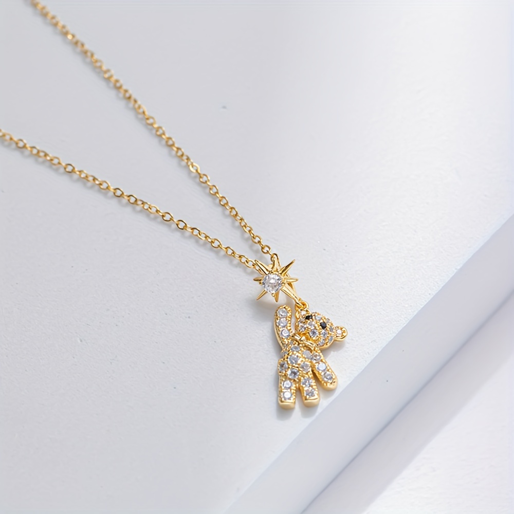 Fashion Exquisite Bear Necklace Shiny Cubic Zirconia Cute - Temu