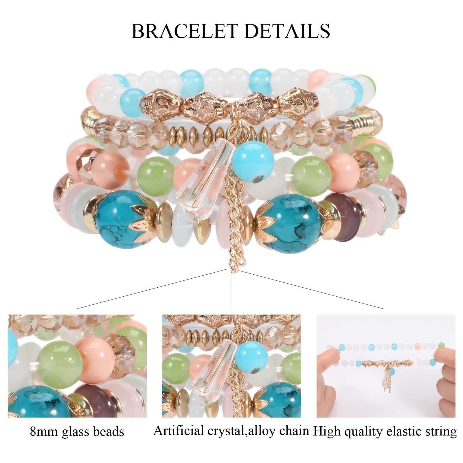 Boho Layered Bracelet Set Bead Bracelet Chain Gold Bracelet Jewelry Women's  Girls (4 Pieces)