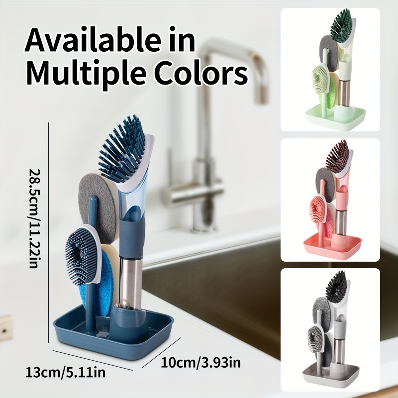 Dish Cleaning Brush, Soap Dispensing Dish Brush Set With 4