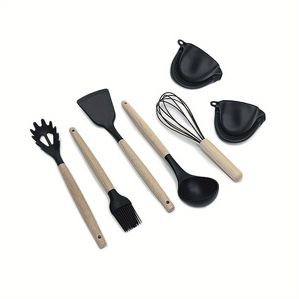 Jankng Utensili da cucina in legno Set di utensili da cucina antiaderente  pala di legno cucchiaio scolapasta da cucina strumento da cucina utensili  da cucina domestici