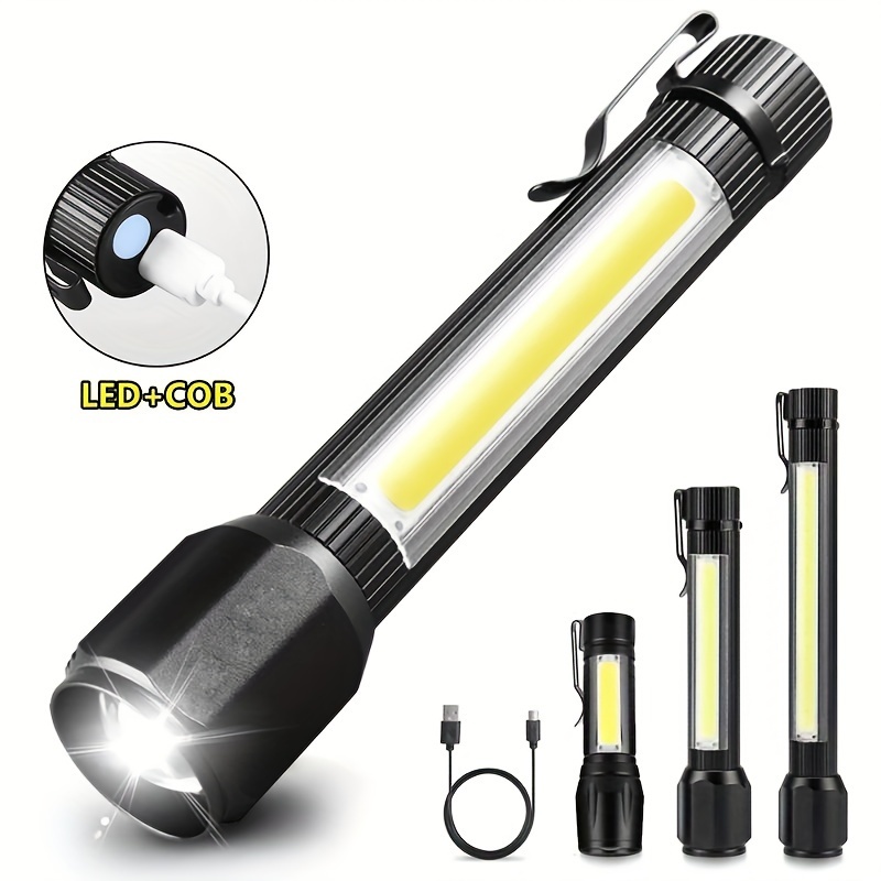 Linterna LED de luz fuerte recargable, lámpara con Clip para bolígrafo, imán  potente, linterna de trabajo