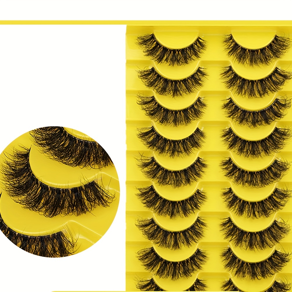 

10 Pairs 3d Faux Mink Lashes Fluffy Messy Soft Wispy Volume Natural Long False Eyelashes For Daily Party Stage Makeup Use