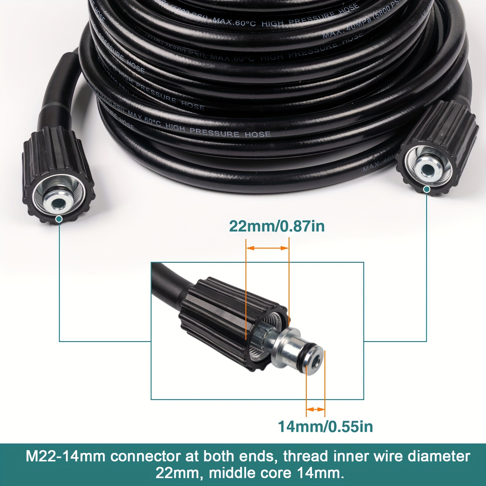 50FT 5800PSI Replacement High Pressure Power Washer Hose -3/8