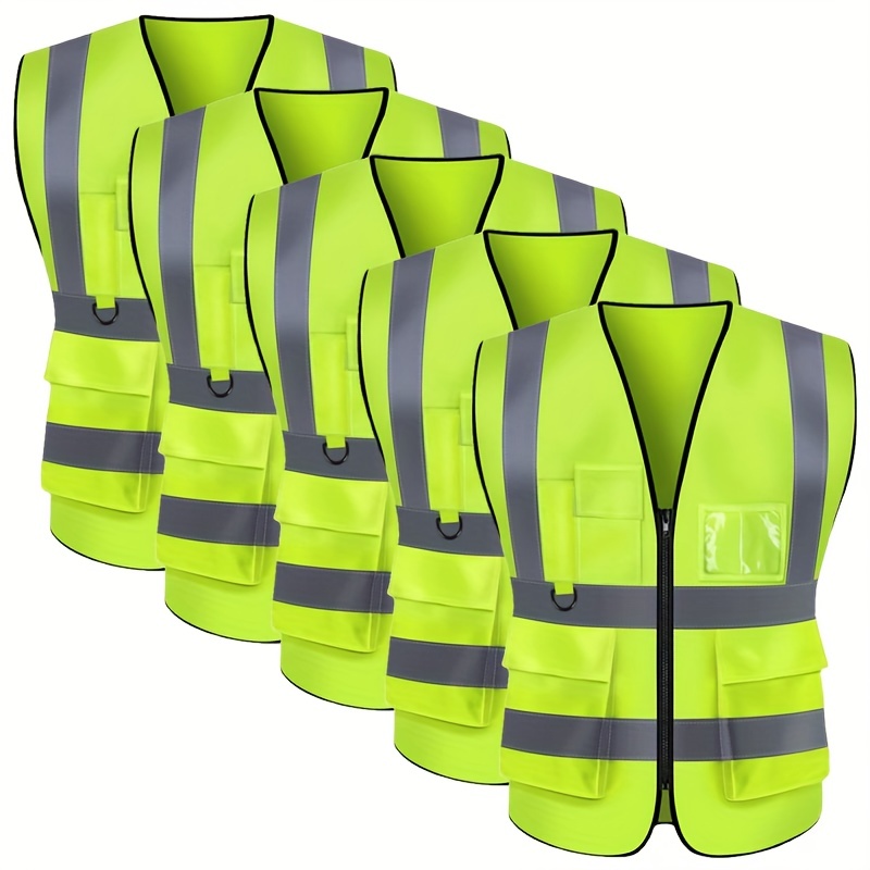Chaleco reflectante de alta visibilidad con cremallera frontal y bolsillos  multifuncionales, unisex, chaleco reflectante de voluntario (color