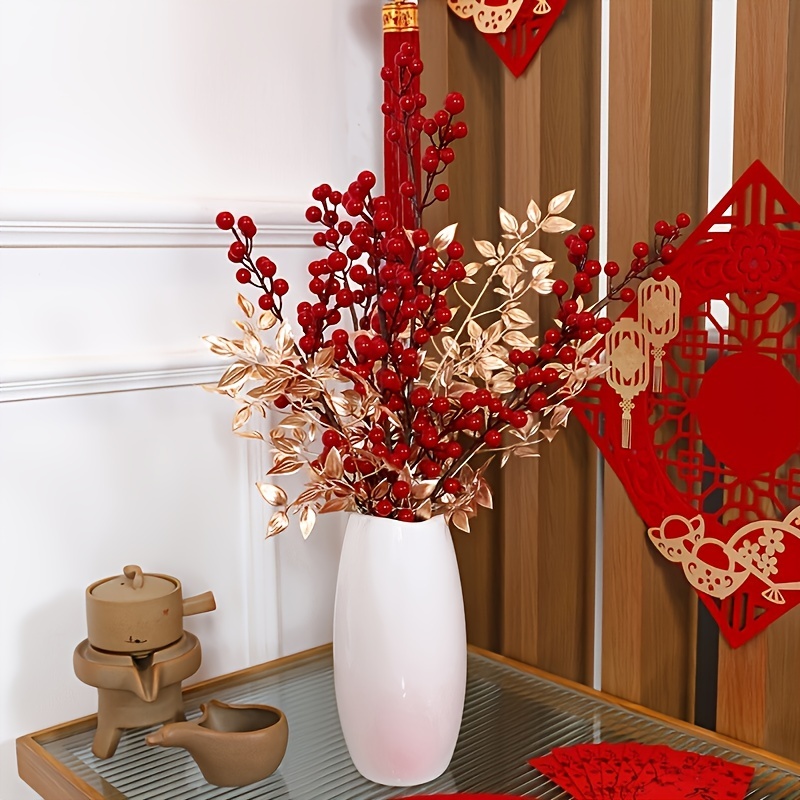 Christmas New Year DIY Floral Art Plant Red Berry Stems Branches Artificial  Flower - China Christmas Decoration and Christmas Ornament price