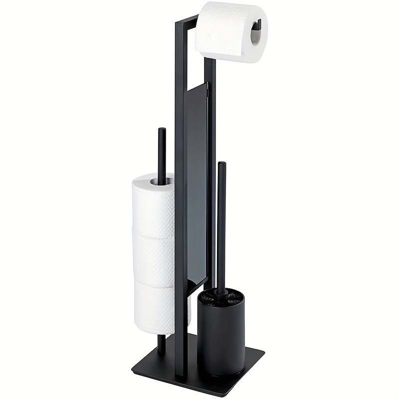 Toilet Paper Holder Stand with Shelf, Free Standing Toilet Tissue Roll  Storage Rack for Bathroom, Black