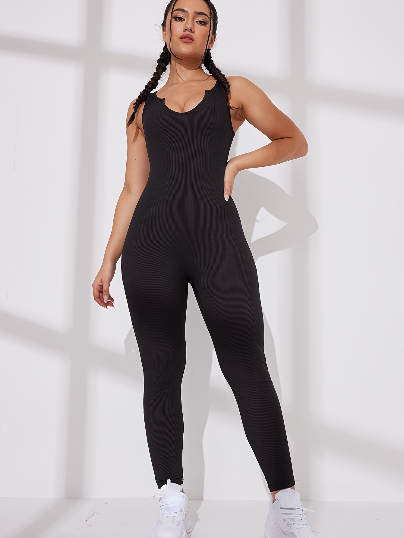 Ribbed Sexy Sports Jumpsuit, High Elastic Sleeveless Tank Top Jumpsuit,  Women's Activewear